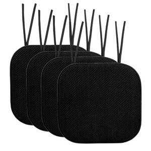 lot 79939 image: Sweet Home Collection Chair Cushion Memory Foam Pads with Ties Honeycomb Pattern Slip Non Skid Rubber Back Rounded Square 16 x 16 Seat Cover, 4 Pack, Black 4 Pack