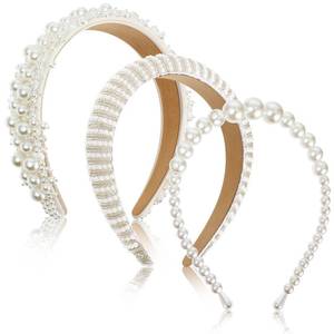 lot 79957 image: 3 Pcs Pearl Headbands for Women White Bling Faux Pearl Rhinestones Hairbands Bridal Hair Hoop Wedding Hair Accessories for Women Girls Bridal Headband White Headband Elegant Wedding Headwear
