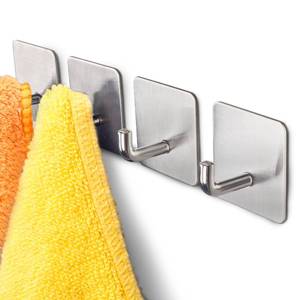 lot 79959 image: Budding Joy Adhesive Hooks Heavy Duty Stick on Wall Towel Door Waterproof Stainless Steel Holders for Hanging Clothes Bathroom Hook 4 Pack