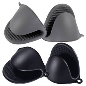 lot 79961 image: Acronde 2 Pairs Mini Oven Gloves Silicone Heat Resistant Cooking Pinch Mitts Potholder for Kitchen Cooking & Baking (Black and Grey)
