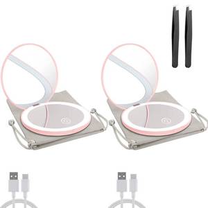lot 79962 image: Milishow Compact Mirror with LED Light- 1x10x Magnifying Rechargeable Mirror- 3.5in Dimmable Travel Mirror- for Purse-Pocket-Handheld 2-Sided Makeup Mirror(Pink 2Pc)