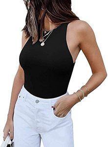 lot 79971 image: BONITEE Women Summer Sexy Sleeveless Racer Back Bodysuit Tank Tops for Teen Girls Halter Neck Leotard Black Large