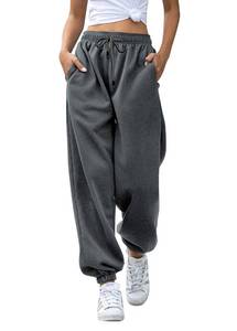 lot 79981 image: Boyfriend Sweatpants Women Jogger Light Weight Baggy Trousers Fashion Soft Cute Sporty Gym Athletic Fit Lounge Pants Dark Grey XXL