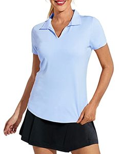 lot 79982 image: MIER Womens Golf Polo Shirts Collared V Neck UPF50 Short Sleeve Tennis Shirt, Dry Fit, Moisture Wicking, Light Blue, S