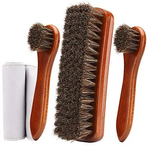 lot 79987 image: Unekez 4-Piece Horsehair Shoe Brush Shine Kit, Shoe Polish Kit, Leather Shoes Boot Cleaning Brush Care Clean Dauber Applicators