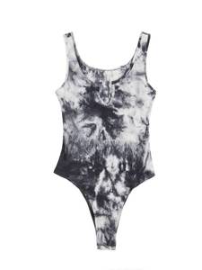 lot 79995 image: Verdusa Womens Notched Neck Ribbed Skinny Thong Tank Bodysuit Tops Black and White L