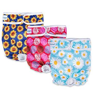 lot 80005 image: Pet Soft Female Dog Diapers - 3Pack Washable Dog Diapers Female for Girl Dog in Heat - Reusable Dog Period PantiesPuppy Diapers Female (Flower, XS)