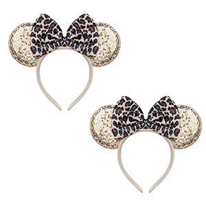 lot 80013 image: ZYTJ 2 Pcs Mouse Ears Headbands,Shiny Bows Mouse Ears Headbands for Birthday Parties, Themed Events, A Perfect Addition to Your Trip Essentials and Accessories for Women Neutral-leopard