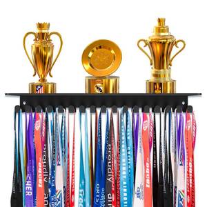 lot 80021 image: Dafftos Medal Shelf Hanger Trophy Ribbon Holder Display Medals Wall Metal Rack Organizer Hanging Frame Awards Softball Runner Race Custom Hold 90 Medals Easy to Install 13 Inch Black