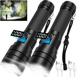 lot 80022 image: GISAEV Rechargeable Led Flashlights High Lumens 900,000 Lumens Super Bright Powerful Flash Lights with Digital Display, 5 Modes, IPX6 Waterproof Tactical Flashlight