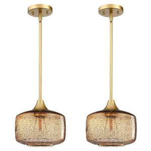 lot 80035 image: 1 Light Hanging Indoor Kitchen Island Pendant Light 7.75 Ancient Seeded Glass Pendant Ceiling Light Fixtures Modern Farmhouse Dinning Over Sink Hallway (Amber Glass, 2 Pack)