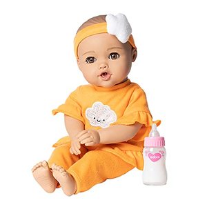 lot 80037 image: Adora Nurture Time Babies Collection, 13 Baby Doll and Clothes Set with 3 Touch Activated Features Includes Removable Cloud Patterned Outfit, Doll Bottle, Birthday Gift For Ages 1 - Sweet Orange