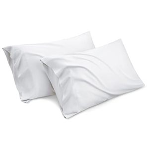 lot 80053 image: Bedsure Cooling Pillow Cases Queen - Rayon Derived from Bamboo White Pillowcase Size Set of 2, Silky Soft & Breathable Pillow Cover with Envelope Closure, Gifts for Men or Women, 20x30 Inches