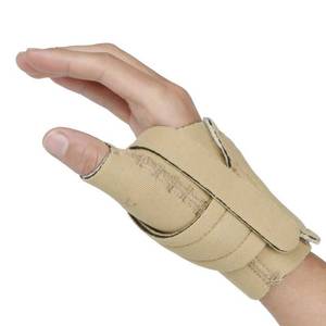 lot 80054 image: Comfort Cool Thumb CMC Restriction Splint. Beige Patented Thumb Brace Provides SupportCompression. Indications - Arthritis, Tendinitis, Dislocations, Sprains, Repetitive Use. Right Medium