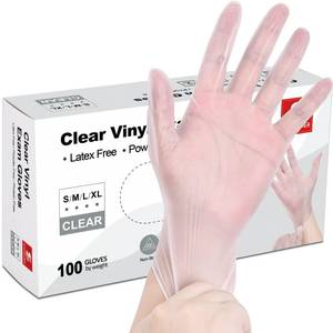 lot 80057 image: Schneider Clear Vinyl Exam Gloves, 4-mil, Small 100-ct Box, Latex-Free Disposable Rubber Gloves For Medical, Cleaning, Food Prep - Food Safe , Powder-Free, Non-Sterile