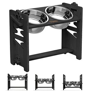 lot 80059 image: Vantic Elevated Dog Bowls - Adjustable Raised Dog Bowls for Large and X-Large Dogs, Durable Bamboo Dog Food Bowl Stand with 2 Stainless Steel Bowls and Non-Slip Feet