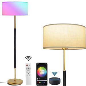 lot 80070 image: EMORLO Gold Black Floor Lamps for Living Room, 1200 Lumens 15W Mid Century Modern Floor Lamp Standing Lamp for Bedroom, Smart Dimmable Floor Lamp with Remote Control Alexa & Google Compatible
