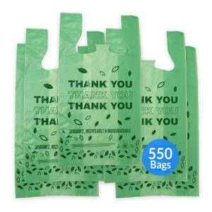 lot 80079 image: Reli. Biodegradable Thank You Bags  550 Count - Bulk  Biodegradable Shopping Bags, Grocery BagsRestaurant  OxoBiodegradable Plastic Bags  11.5 x 6.5 x 22  Green T-Shirt Bags