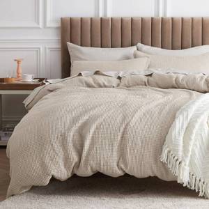 lot 80088 image: Bedsure Cotton Duvet Cover Queen Size - 100% Cotton Waffle Weave Beige Duvet Cover, Soft and Breathable Queen Duvet Cover Set for All Season (Queen, 90x90)