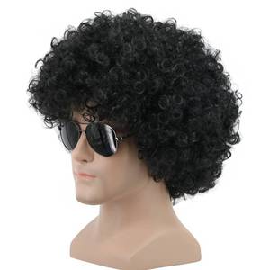lot 80094 image: yuehong Short Black Fluffy Disco Afro Wigs Synthetic Anime Cosplay Fancy Funny Wigs for Unisex Men Women Wigs (Black)