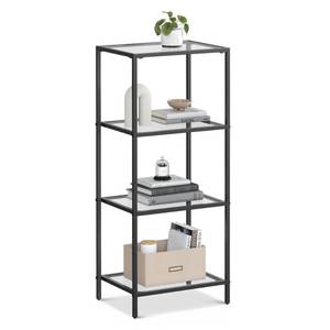 lot 80097 image: VASAGLE Bookcase, 4-Tier Bookshelf, Slim Shelving Unit for Bedroom, Bathroom, Home Office, Tempered Glass, Steel Frame, Ink Black ULGT028B61