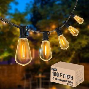 lot 80098 image: Achin Outdoor String Lights 150FT LED ST38 Edison Vintage Style String Lights Outdoor Dimmable Warm 2200K with 75 Shatterproof Bulbs Plastic String Lights Waterproof for Patio Bistro Gazebo Lights
