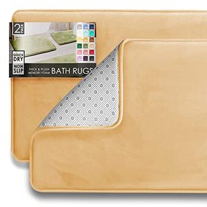 lot 80107 image: Clara Clark 2 Piece Bathroom Rugs Bath Mat Set, Velvet Memory Foam Bath Mats for Bathroom - Non-Slip, PVC Backing Bath Rugs, Washable Bathroom Rug Mats - Dries Quickly, Bathroom Rug Set - Cream