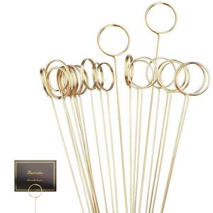 lot 80112 image: 30 Pcs Metal Wire Floral Picks 13 Inch Wire Floral Place Card Holder Picks, Photo Memo Holder, Round Table Name Number Card Holder for Wedding Party Birthday Office (Gold) Round