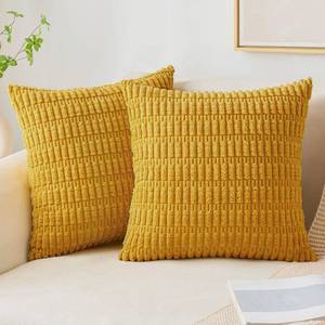 lot 80118 image: MIULEE Pack of 2 Mustard Yellow Corduroy Decorative Throw Pillow Covers 18x18 Inch Soft Boho Striped Pillow Covers Modern Farmhouse Home Decor for Sofa Living Room Couch Bed