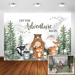 lot 80119 image: Avezano Woodland Baby Shower Backdrop Adventure Awaits Baby Shower Decoration Background Adventure Forest Mountain Wilderness Country Gender Neutral Baby Shower Party Supplie (7x5ft)