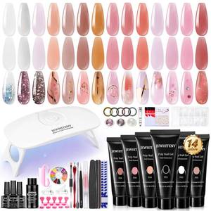 lot 80124 image: JEWHITENY 14 PCS Poly Nail Gel Kit Poly Extension Nail Gel Kit Starter Kit With Slip Solution Professional Nail Extension Set With LED Nail Lamp Nail Art Design Beginner Kit All In One Poly Nail Kits