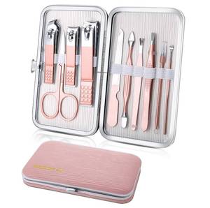 lot 80128 image: Manicure Set, Travel Mini Nail Clippers Kit Pedicure Care Tools, 10pcs Stainless Steel Grooming kit (Pink)