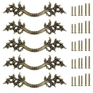 lot 80145 image: JUXYES Pack of 5 European Style Vintage Cabinet Handles Pulls, Antique Decorative Dresser Drawer Pulls Retro Drawer Pull Handles Knobs for Cupboard Cabinet (Antique Bronze)