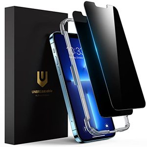 lot 80147 image: UNBREAKcable Privacy Screen Protector for iPhone 14 iPhone1313 Pro, Shatterproof Tempered Glass True 28°Anti Spy 9H Hardness Easy Installation Frame Black Protector for iPhone 6.1 - 2 Pack