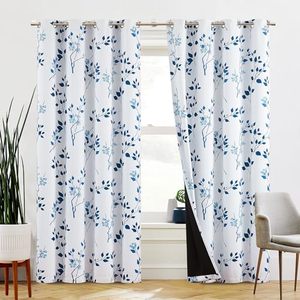 lot 80151 image: Beauoop Floral Boho Blackout Curtain 84 inches Length Panels Room Darkening Thermal Insulated Noise Reducing for BedroomLiving Room Grommet Top Window Treatment, Set of 2, 52W x 84L,WhiteNavyBlue