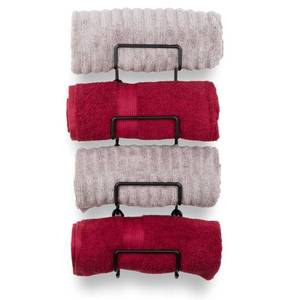 lot 80165 image: Wallniture Boto Wrought Iron Towel Rack, Rustic Wall Decor and Bathroom Organizer for Bath Towels Set, Stackable Storage Rack of 4 with 2 Hooks, Black