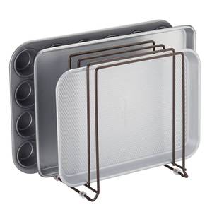 lot 80166 image: mDesign Pot Lid and Pan Rack � Metal Wire Rack for Cabinets, Pantries or Kitchen Surfaces � Freestanding Pan Stand with 5 Slots for Pans, Pots, Lids and Crockery � Bronze