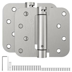 lot 80169 image: HOSOM Self Closing Door Hinges, Spring Loaded Hinges 4 Inch, Adjustable Tension for Garage, Front Door, Back Door, UL Listed, for Left and Right Hand Door, 58 Radius Corners, Brushed Nickel, 2 Pack