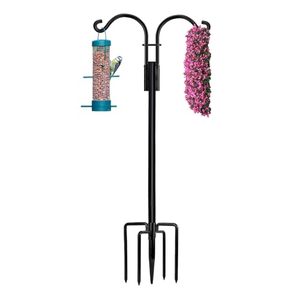 lot 80185 image: STAUKOK Double Shepherds Hooks for Outdoor, 1 Pack 76 Inch Bird Feeder Pole with 5 Prongs Base, Heavy Duty Garden Hook for Hanging Plant, Lantern, Hummingbird Feeder