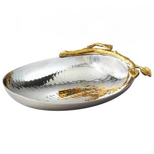 lot 80188 image: Elegance Golden Vine Hammered Stainless Steel Nut BowlDish, SilverGold, 6.25 x 4.25