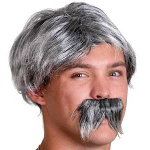 lot 80192 image: Skeleteen Grey Wig and Mustache - Salt and Pepper Hair Old Person Grandpa Wigs and Mustache Old Man Costume Accessories Set for Boys and Girls