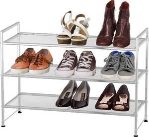 lot 80196 image: Simple Houseware 3-Tier Stackable Shoe Shelves Storage Utility Rack, Silver