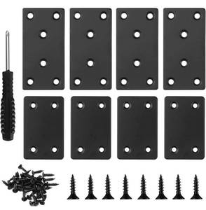 lot 80214 image: Flat Mending Plates, 8 Pcs Black Metal Flat Straight Mending Plates, Joining Fixing Brackets, Flat Fixing Corner Brace Plates for Wood, Shelves, Furniture, with 40 Pcs Screws, Screwdriver
