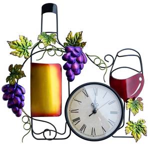 lot 80219 image: NewVees Metal Wine Wall Clock for Kitchen, Large 16 inch Wine Metal Wall Art Decor, Decorative Wall Clock with Wine Bottle Wine Glass Fake Grape, Battery Operated for Home Living Room Dining Room