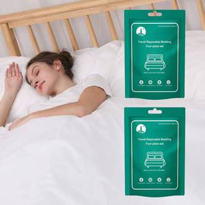 lot 80224 image: 2 Pack Disposable Bed Sheets for Hotel, Portable Bedspread, Disposable Bedding Set with 2 Bed Sheet 2 Quilt Cover and 4 Pillowcase for Travel