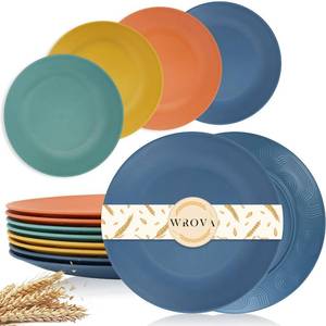 lot 80226 image: Wrova Wheat Straw Dinner Plates 10 Inch Unbreakable Set of 8 - Dishwasher & Microwave Safe Plastic Plates Reusable - Lightweight Plates for kitchen,camping,salad,appetizer - Colorful