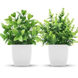 lot 80227 image: Der Rose 2 Packs Fake Plants Small Faux Artificial Small Potted Plants Indoor for Room Home Office Farmhouse Bathroom Decor