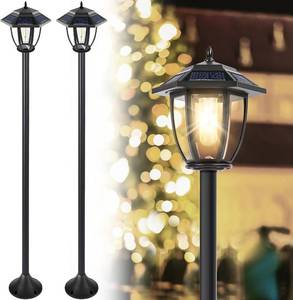lot 80237 image: PASAMIC 63 Outdoor Solar Light Post 2 Pack, Solar Lamp Post Lights Waterproof, Outdoor Post Lights for Garden, Lawn, Pathway, FrontBack Door, Backyard, Patio Decor, Warm White, Replaceable Bulb
