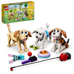 lot 80245 image: LEGO Creator 3 in 1 Adorable Dogs Building Toy Set, Gift for Dog Lovers, Featuring Dachshund, Beagle, Pug, Poodle, Husky, and Labrador Figures for Kids 7 and Up, 31137