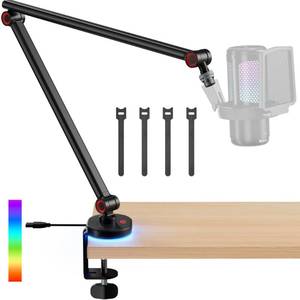 lot 80249 image: ARES WING Microphone Boom Arm with RGB Lighting, Aluminum Mic Arm Desk Mount, Adjustable Boom Arm for HyperX QuadCast SoloCast Fifine AM8 K688 K669B Shure SM7B MV7 Blue Snowball and Other Microphones